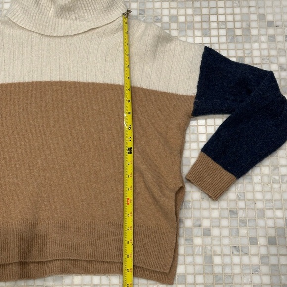Madewell Wool Blend Colorblock Turtleneck Cream Brown Sweater - Picture 8 of 10